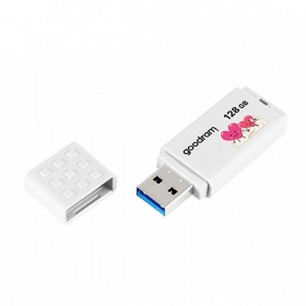 Goodram USB flash disk, USB 2.0, 128GB, UME2, Walentynki, biały, UME2-1280W0R11-V, USB A, z osłoną Walentynki