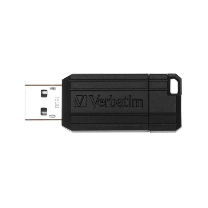 Verbatim USB flash disk, USB 2.0, 16GB, PinStripe, Store N Go, czarny, 49063, USB A, z wysuwanym złączem