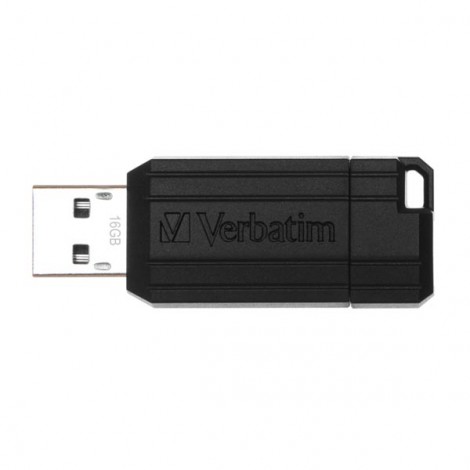 Verbatim USB flash disk, USB 2.0, 16GB, PinStripe, Store N Go, czarny, 49063, USB A, z wysuwanym złączem