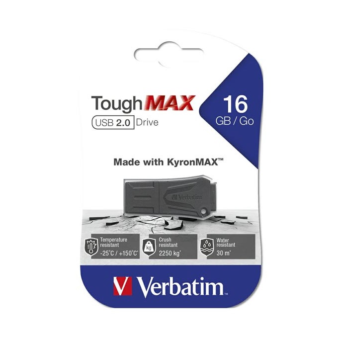 Verbatim USB flash disk, USB 2.0, 16GB, ToughMAX, czarny, 49330, USB A, kompozyt KyronMAX(tm)