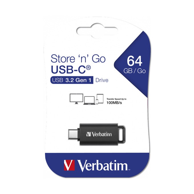 Verbatim USB flash disk, USB-C, 64GB, Store ,n, Go USB-C, czarny, 49458, do archiwizacji danych