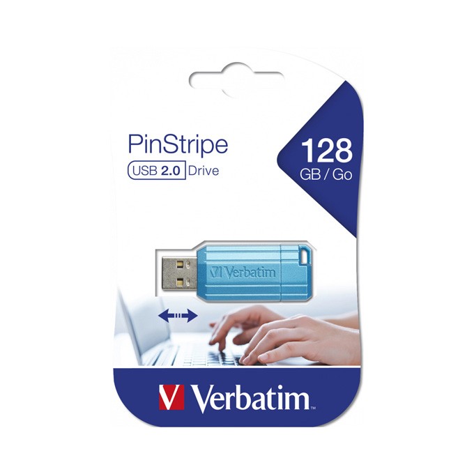 Verbatim USB flash disk, USB 2.0, 128GB, Store,N,Go PinStripe, niebieski, 49461, do archiwizacji danych