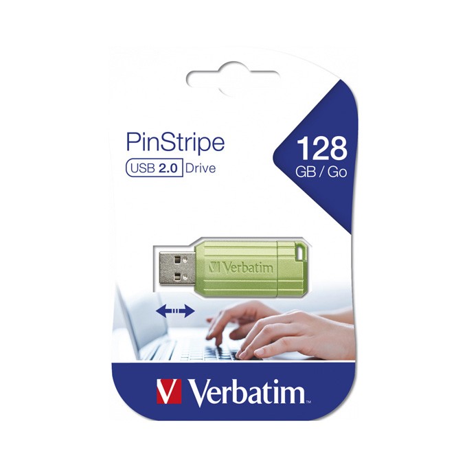 Verbatim USB flash disk, USB 2.0, 128GB, Store,N,Go PinStripe, zielony, 49462, do archiwizacji danych
