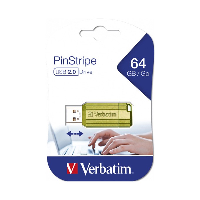 Verbatim USB flash disk, USB 2.0, 64GB, Store,N,Go PinStripe, zielony, 49964, do archiwizacji danych