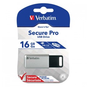 Verbatim USB flash disk, USB 3.0, 16GB, Secure Pro, Store N Go, srebrny, 98664, USB A, szyfrowanie AES 256-bit, wysuwane 