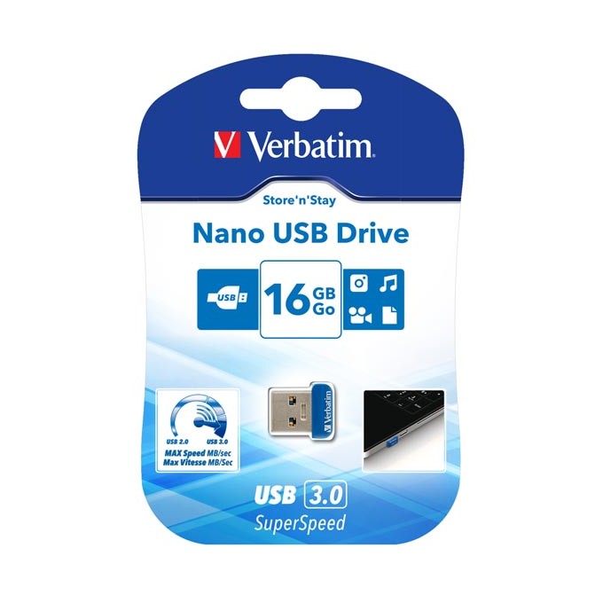 Verbatim USB flash disk, USB 3.0, 16GB, Nano, Store N Stay, niebieski, 98709, USB A
