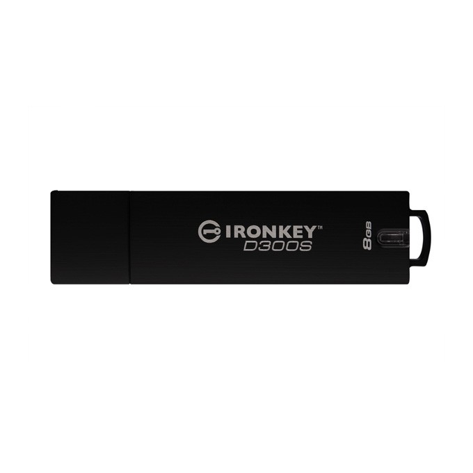 Kingston USB flash disk, USB 3.0, 8GB, IronKey D300S, czarny, IKD300S/8GB, USB A, szyfrowanie XTS-AES 256-bit