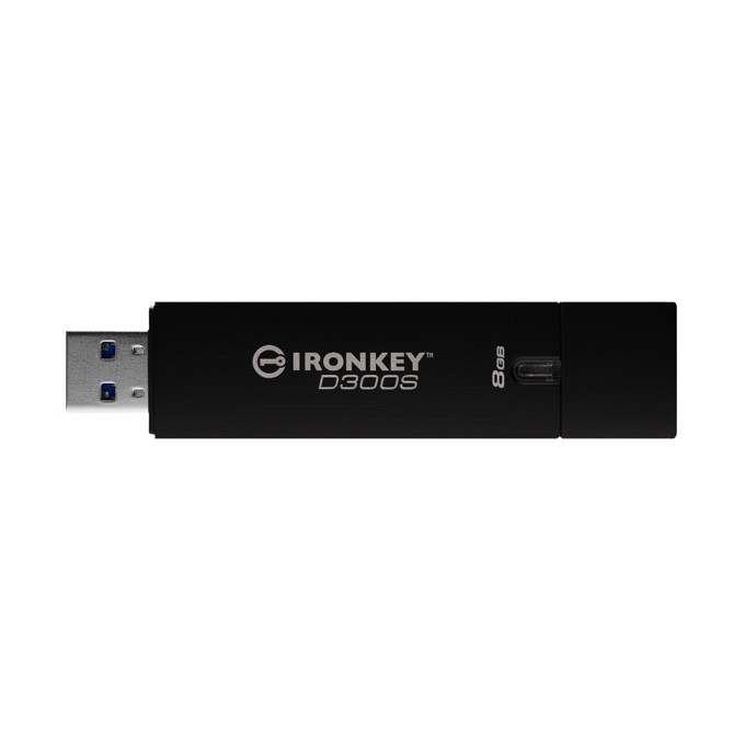 Kingston USB flash disk, USB 3.0, 8GB, IronKey D300S, czarny, IKD300S/8GB, USB A, szyfrowanie XTS-AES 256-bit