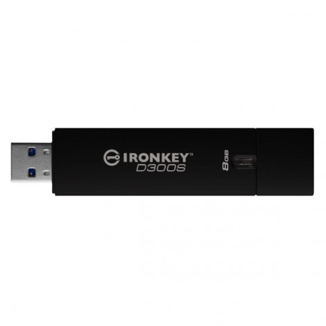 Kingston USB flash disk, USB 3.0, 8GB, IronKey D300S, czarny, IKD300S/8GB, USB A, szyfrowanie XTS-AES 256-bit