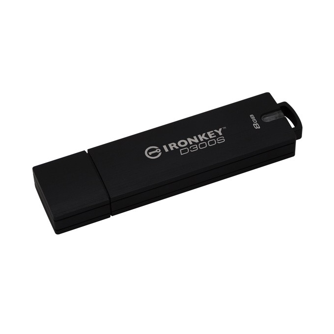 Kingston USB flash disk, USB 3.0, 8GB, IronKey D300S, czarny, IKD300S/8GB, USB A, szyfrowanie XTS-AES 256-bit