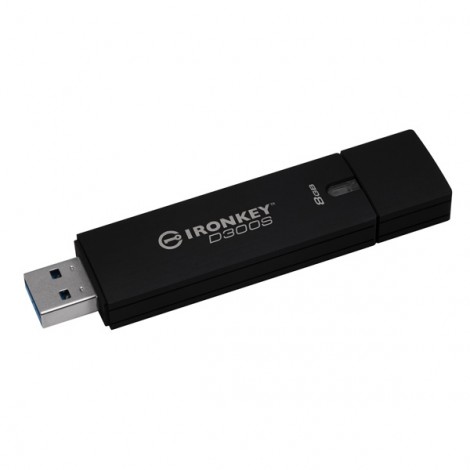 Kingston USB flash disk, USB 3.0, 8GB, IronKey D300S, czarny, IKD300S/8GB, USB A, szyfrowanie XTS-AES 256-bit