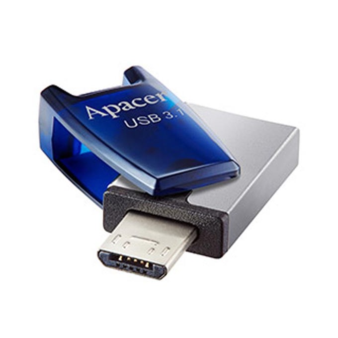 Apacer USB flash disk OTG, USB 3.0, 32GB, AH179, niebieski, AP32GAH179U-1, USB A / USB Micro B, z obrotową osłoną