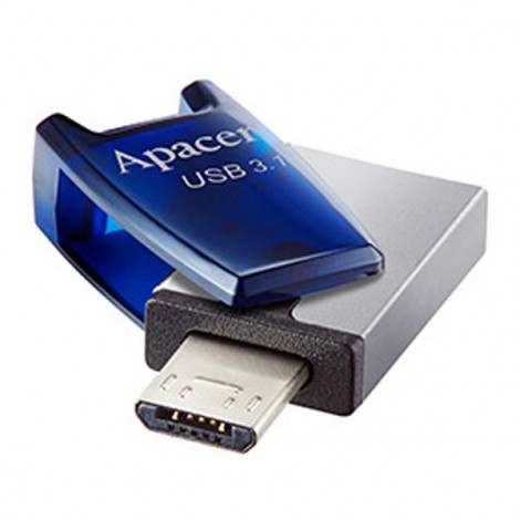 Apacer USB flash disk OTG, USB 3.0, 32GB, AH179, niebieski, AP32GAH179U-1, USB A / USB Micro B, z obrotową osłoną