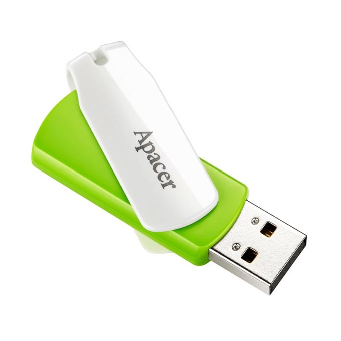 Apacer USB flash disk, USB 2.0, 32GB, AH335, zielony, AP32GAH335G-1, USB A, z obrotową osłoną