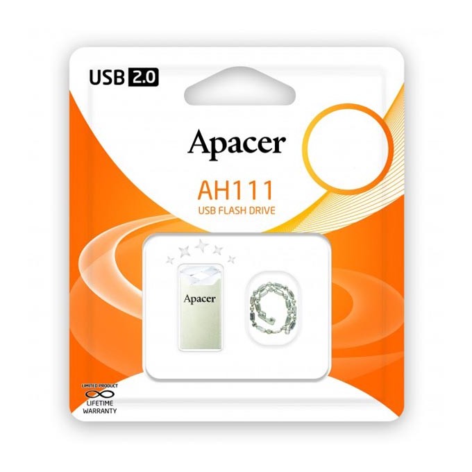 Apacer USB flash disk, USB 2.0, 32GB, AH111, srebrny, AP32GAH111CR-1, USB A