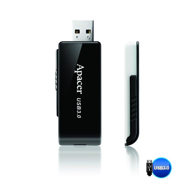 Apacer USB flash disk, USB 3.0, 32GB, AH350, czarny, AP32GAH350B-1, USB A, z wysuwanym złączem