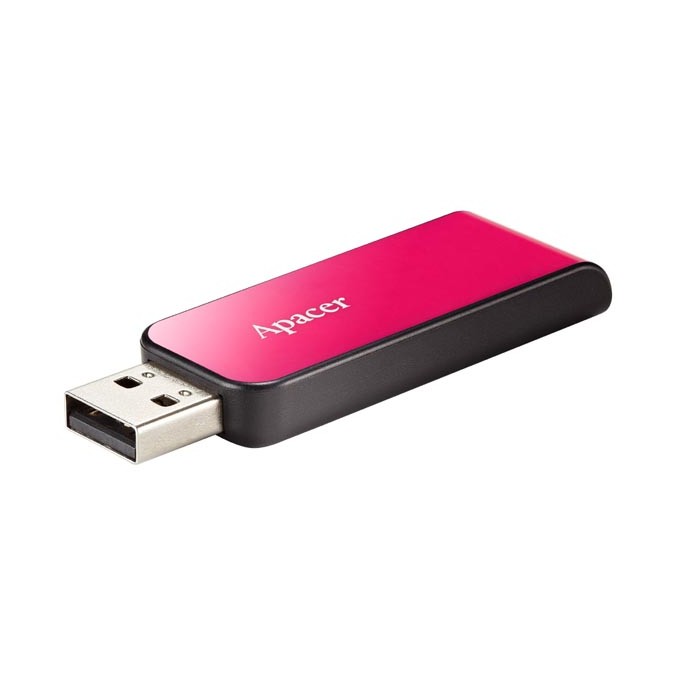 Apacer USB flash disk, USB 2.0, 32GB, AH334, różowy, AP32GAH334P-1, USB A, z wysuwanym złączem