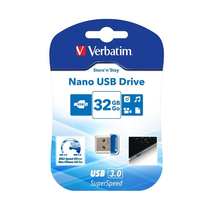 Verbatim USB flash disk, USB 3.0, 32GB, Nano, Store N Stay, niebieski, 98710, USB A