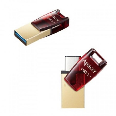 Apacer USB flash disk OTG, USB 3.0, 64GB, AH180, czerwony, AP64GAH180R-1, USB A / USB C, z obrotową osłoną Apacer USB flash disk OTG, USB 3.0, 64GB, AH180, czerwony, AP64GAH180R-1, USB A / USB C, z obrotową osłoną