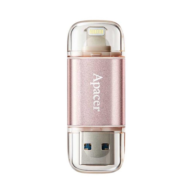 Apacer USB flash disk OTG, USB 3.0, 64GB, AH190, różowy, AP64GAH190H-1, USB A / Lightning, z osłoną