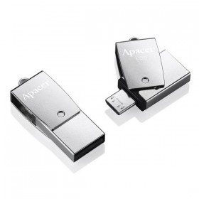 Apacer USB flash disk OTG, USB 3.0, 64GB, AH750, srebrny, AP64GAH750S-1, USB A / USB Micro  B, z obrotową osłoną