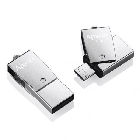 Apacer USB flash disk OTG, USB 3.0, 64GB, AH750, srebrny, AP64GAH750S-1, USB A / USB Micro  B, z obrotową osłoną