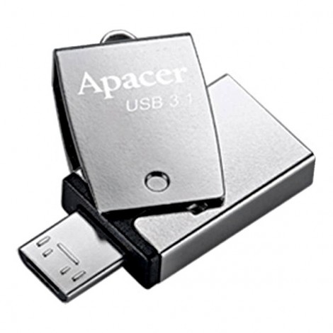 Apacer USB flash disk OTG, USB 3.0, 64GB, AH750, srebrny, AP64GAH750S-1, USB A / USB Micro  B, z obrotową osłoną