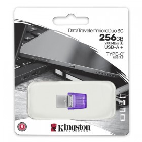 Kingston USB flash disk OTG, USB 3.0, 256GB, Data Traveler microDuo3 G2, srebrno-fioletowy, DTDUO3CG3/256GB, USB A / USB 