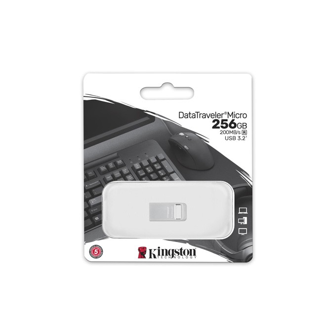 Kingston USB flash disk, USB 3.0, 256GB, DataTraveler Micro G2, srebrny, DTMC3G2/256GB, USB A
