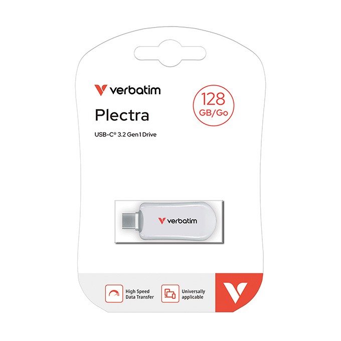 Verbatim USB flash disk, USB C, 128GB, Plectra, biały, 30229, USB C