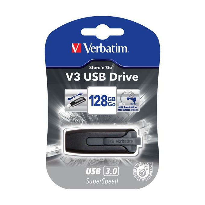 Verbatim USB flash disk, USB 3.0, 128GB, V3, Store N Go, czarny, 49189, USB A, z wysuwanym złączem