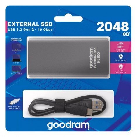 SSD Zewnętrzny Goodram HL100, SSDPR-HL100-02T, 2000GB, szary, 2.5", 450 MB/s-R, USB-C, 420 MB/s-W