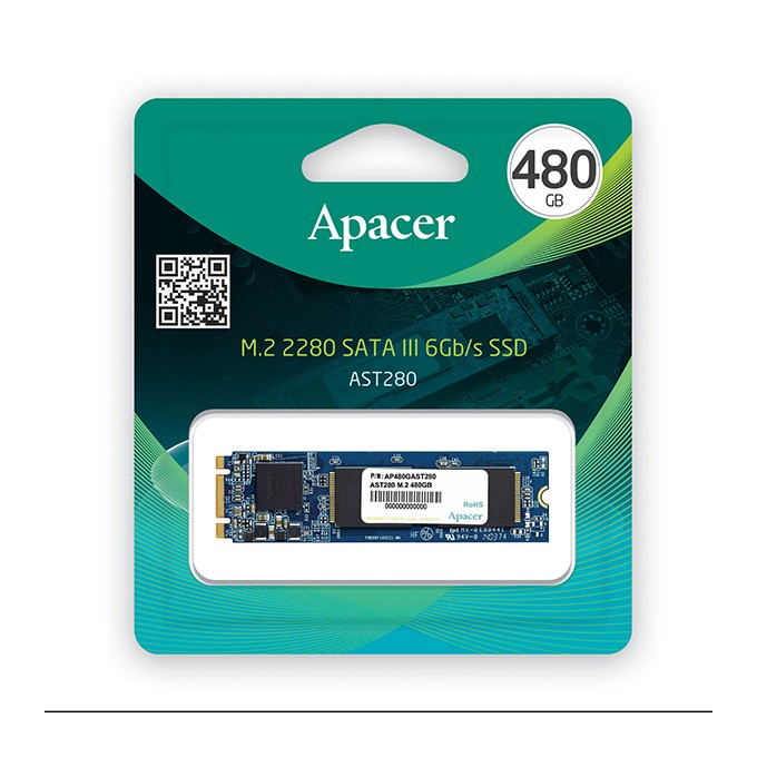 SSD Wewnętrzny Apacer AST280, AP480GAST280-1, 480GB, czarny, 520 MB/s-R, SATA III, 495 MB/s-W