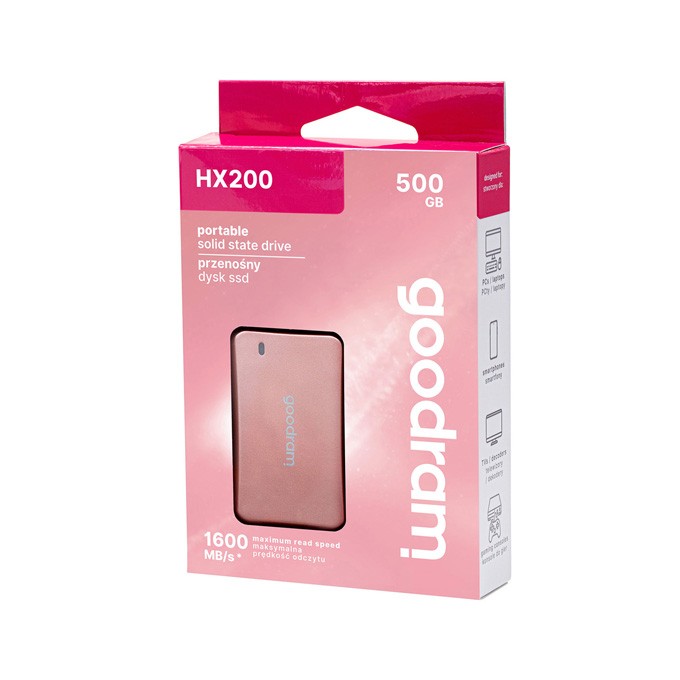 SSD Zewnętrzny Goodram HX200, SSDPR-HX200-500-RG, 500GB, rose gold, 1500 MB/s-R, USB-C, 900 MB/s-W