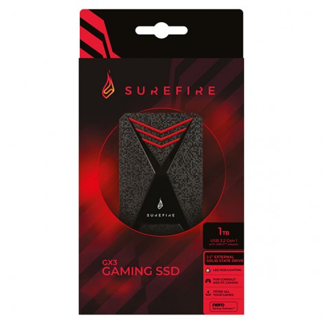 SSD Zewnętrzny Surefire GX3 Gaming, 53684, 1000GB, czarny, 2.5", USB micro B