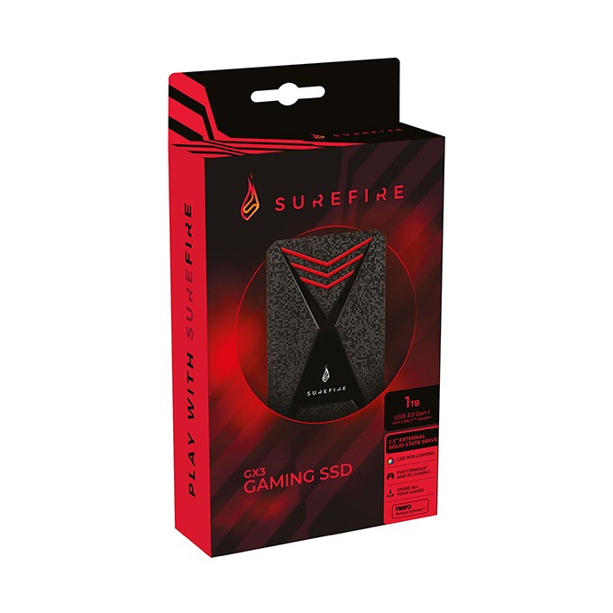 SSD Zewnętrzny Surefire GX3 Gaming, 53684, 1000GB, czarny, 2.5", USB micro B