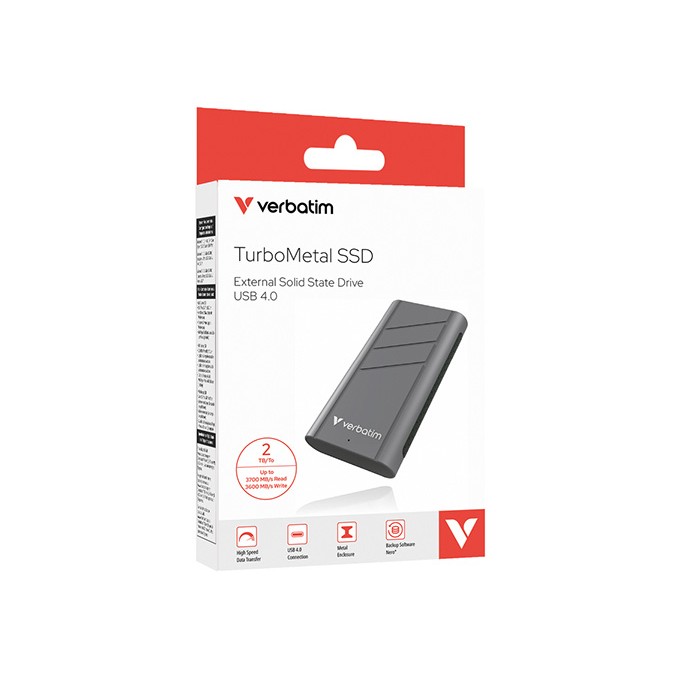 SSD Zewnętrzny Verbatim TurboMetal SSD, 32022, 2000GB, Nero Backup, Srebrny, w zestawie kabel USB-C 20 cm, M.2, 2000 