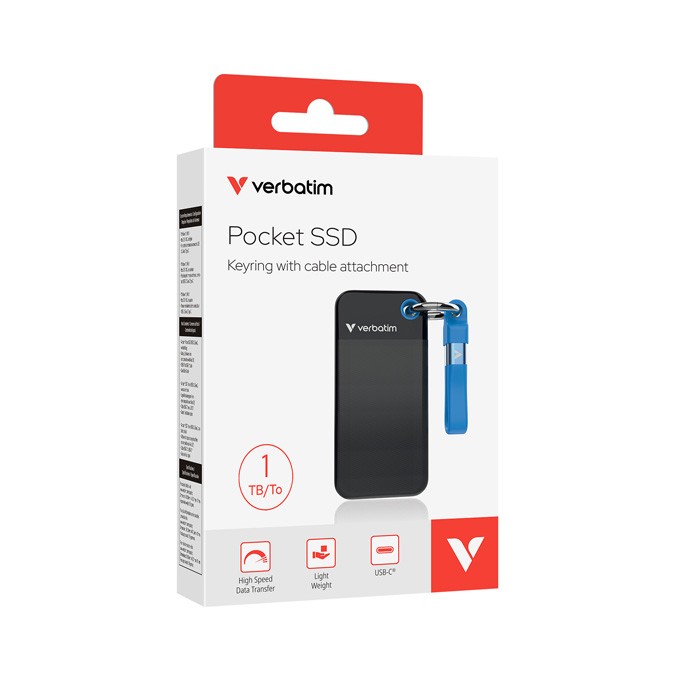SSD Zewnętrzny Verbatim Pocket SSD Black/Blue, 32191, 1000GB, niebieski, M.2, zawiera kabel USB C, 1000 MB/s-R, USB-C, 