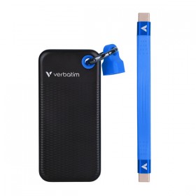 SSD Zewnętrzny Verbatim Pocket SSD Black/Blue, 32195, 2000GB, czarny, M.2, zawiera kabel USB C, 1000 MB/s-R, USB-C, 