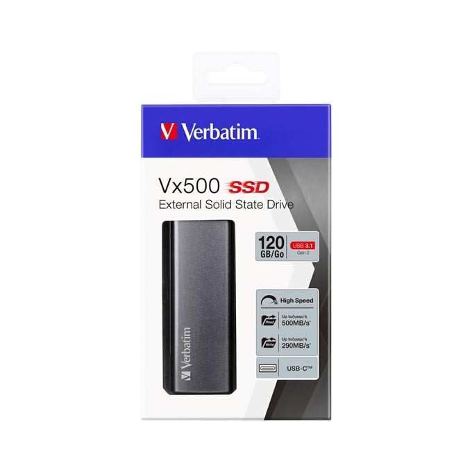 SSD Zewnętrzny Verbatim Vx500, 47441, 120GB, srebrny, 2.5", USB-C