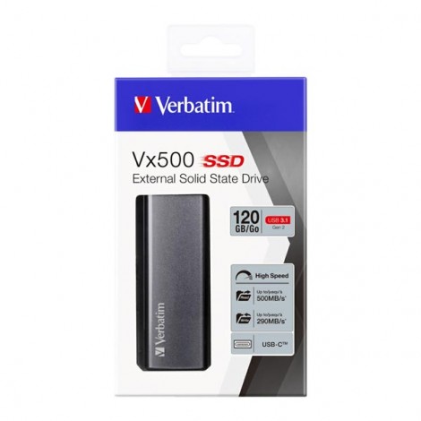 SSD Zewnętrzny Verbatim Vx500, 47441, 120GB, srebrny, 2.5", USB-C