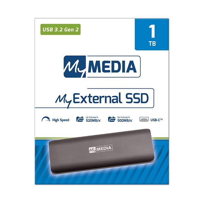 SSD Zewnętrzny MyMedia 69286, 1000GB, szary, 520 MB/s-R, USB 3.2 Gen 2, 400 MB/s-W