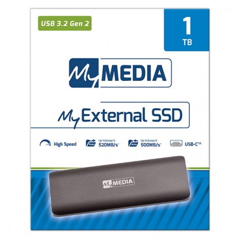 SSD Zewnętrzny MyMedia 69286, 1000GB, szary, 520 MB/s-R, USB 3.2 Gen 2, 400 MB/s-W