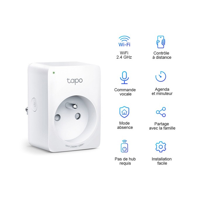 Gniazdko smart Tapo P100 220-240 V 50/60 Hz, konfiguracja z WiFi, MAX.2300W, biała, TP-LINK, pilot, timer, sterowanie 