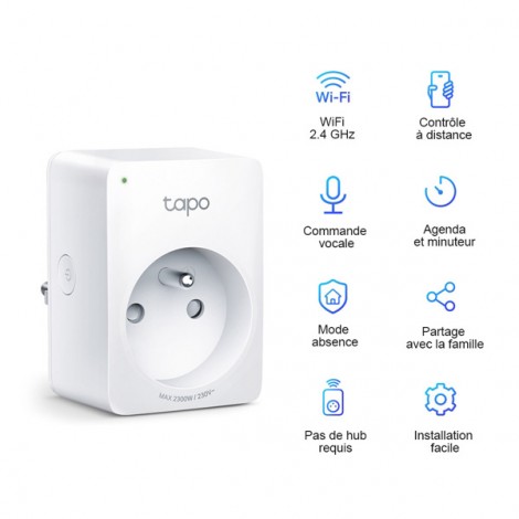 Gniazdko smart Tapo P100 220-240 V 50/60 Hz, konfiguracja z WiFi, MAX.2300W, biała, TP-LINK, pilot, timer, sterowanie Gniazdko smart Tapo P100 220-240 V 50/60 Hz, konfiguracja z WiFi, MAX.2300W, biała, TP-LINK, pilot, timer, sterowanie