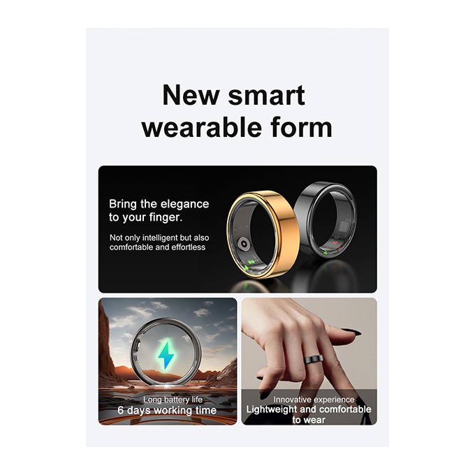 Smart RING złoty, tętno, saturacja, monitor snu, aktywność, roz 9, Powerton