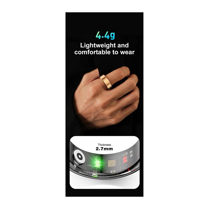 Smart RING czarny, zmierz stres, bicie serca, monitor. snu, roz .12, Powerton