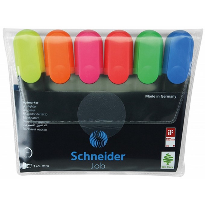 Zestaw zakreślaczy SCHNEIDER Job, 1-5 mm, 6 szt., pudełko z zawieszką, mix kolorów