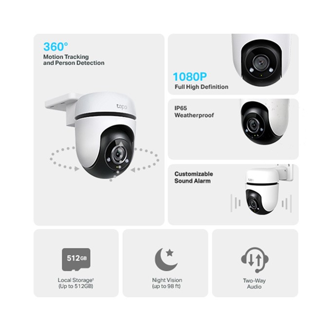 TP-link IP kamera Wi-Fi do monitoringu zewnętrznego Tapo C500, Full HD (1920x1080), Wifi 2.4 GHz /ethernet, biała, 