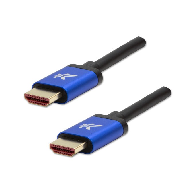 Video Kabel HDMI M - HDMI M, HDMI 2.1 - Ultra High Speed, 1m, pozłacane złącza, aluminiowa obudowa,, niebieski, Logo 